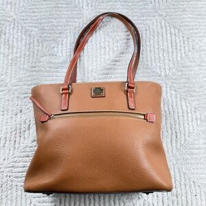 Dooney & Bourke Pebbled Leather Tote Women Medium Tan Caramel Shoulder Bag Zip